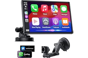 JATAZA 9" Wireless Apple Carplay Screen for Car, Secure Strong Bracket, Portable Apple CarPlay& Android Auto Car Stereo with GPS Navigation, Bluetooth