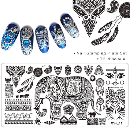 16pcs été Nail Stamping Plaques Set Fleurs Dessin Animé