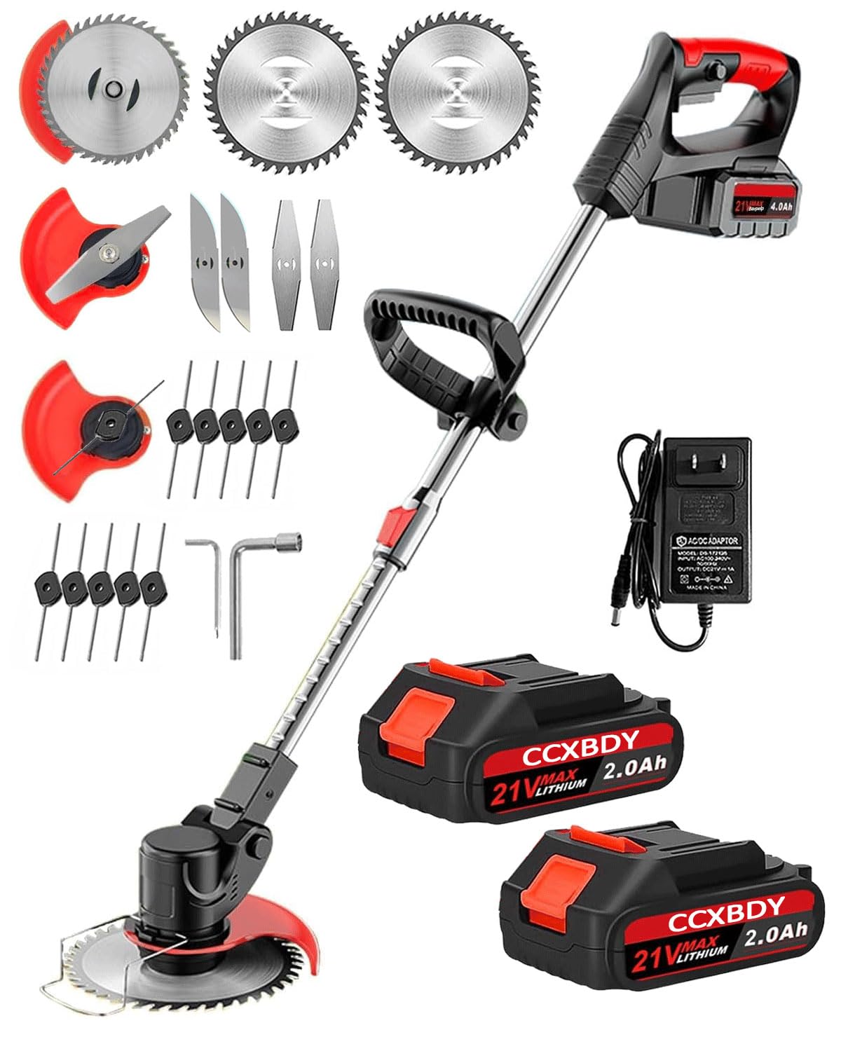 Photo 1 of Electric  Wacker Cordless, 21V Cordless Weed Eater Battery Powered with 2Pcs 2.0Ah Batteries, 3 in 1 Stringless Grass Trimmer/Edger/Brush Cutter for Lawn Yard Garden