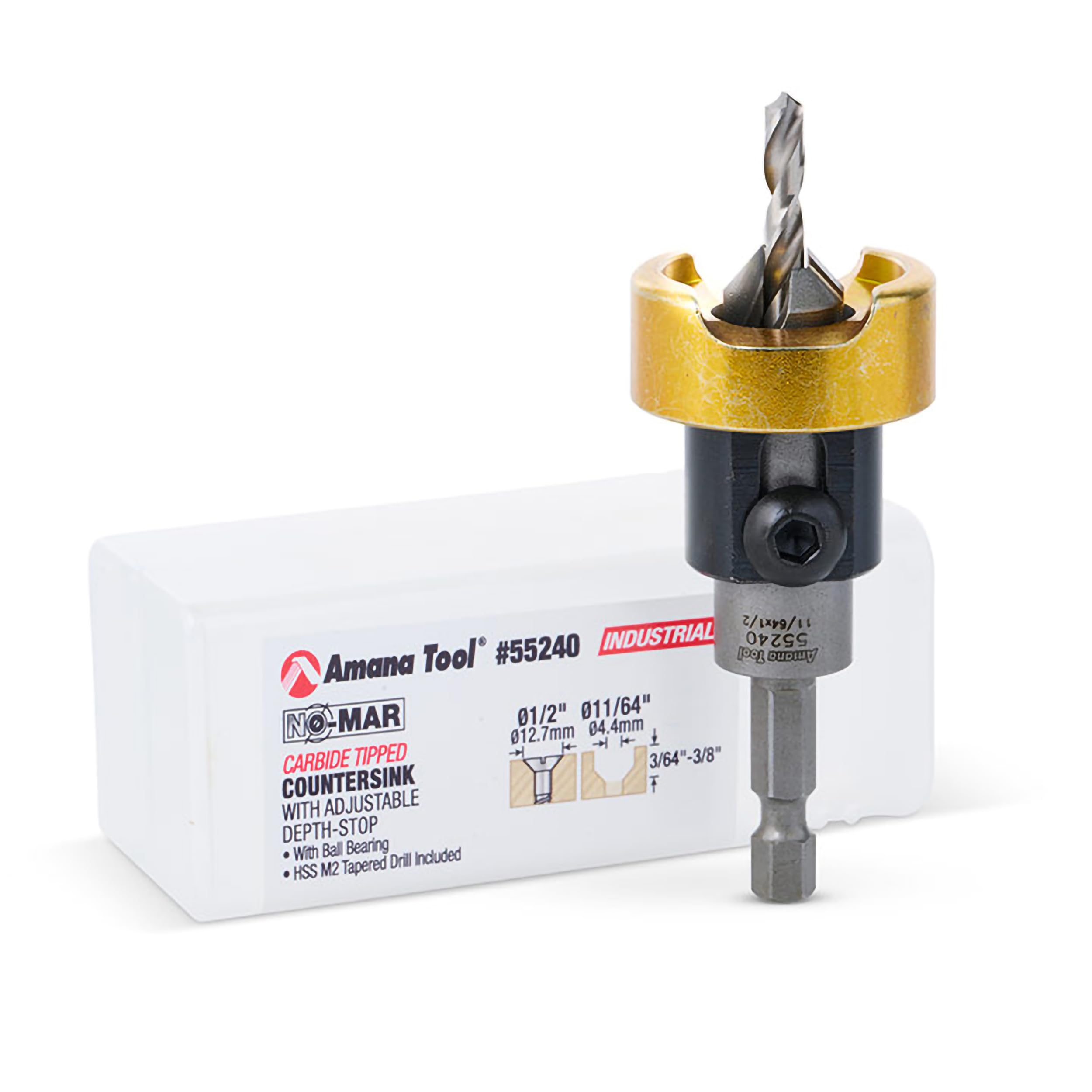Amana Tool - (55240) Carbide Tipped 82° Countersink with Adjustable Depth Stop & No-Thrust Ball Bearing, 1/2 Dia x 11/64 Dri — image 1