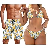 JOAIFO Couples Swimwear Matching Set 2 Piece Womens Bikini Sets or Men's Shorts Boardshorts Halter Triangle Bathing Suit