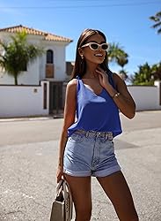 Essrite Womens Tanks Tops V Neck Casual Ladies Knot