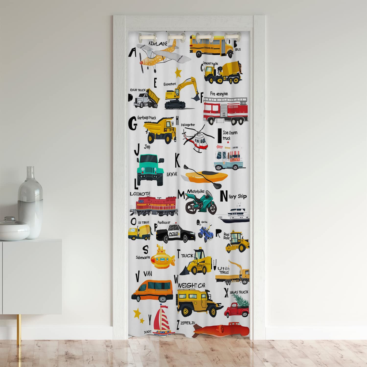 Loussiesd Cartoon Car Doorway Curtain Privacy Vehicles Door Cover Curtain Privacy Heat Blocking Blackout Door Curtain Cartoon Trucks Darkening Blackout Curtains for Bedroom86x203cm 1 Panel