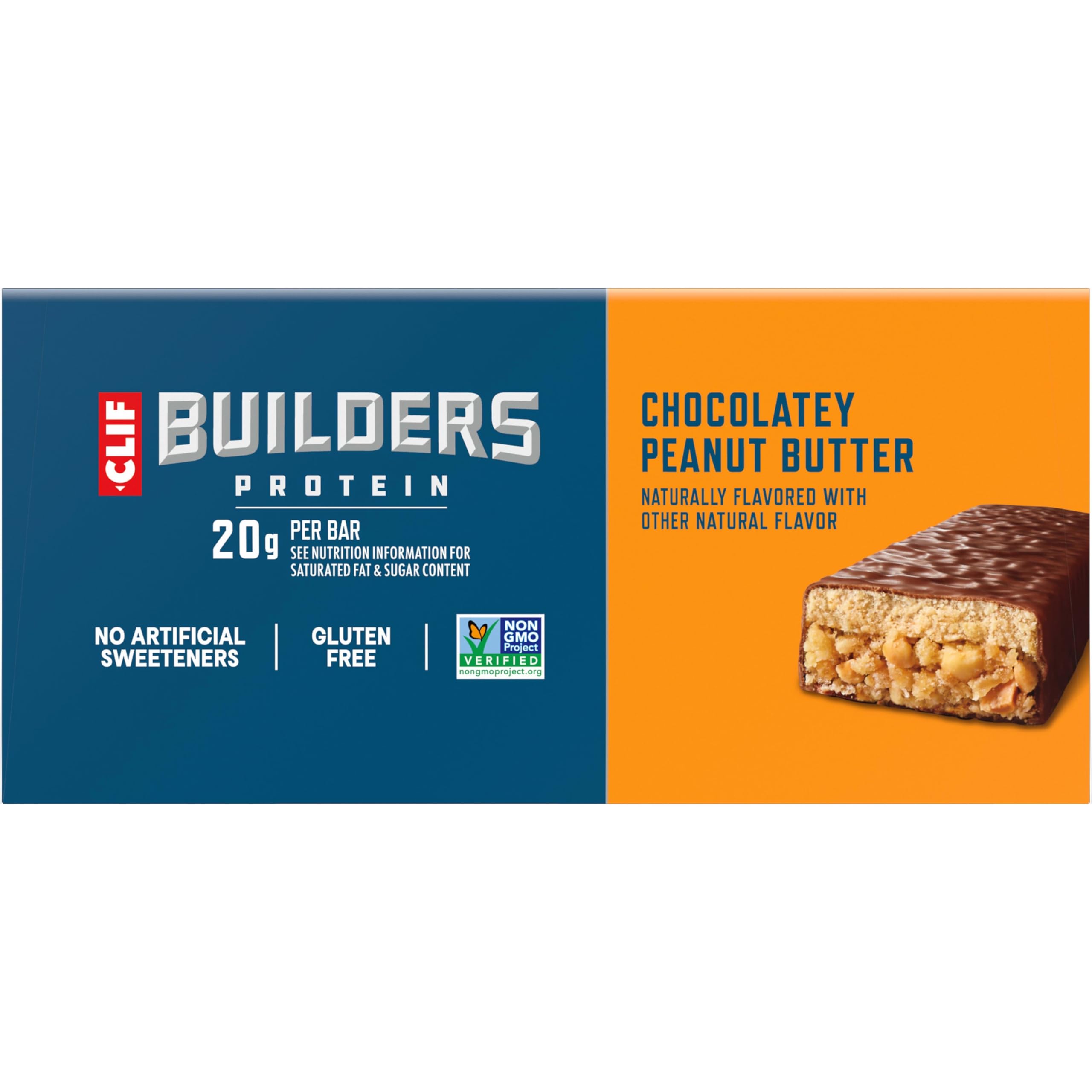 CLIF BUILDERS Protein Bars - Chocolate Peanut Butter Flavor - 20g Plant Based Protein - Gluten Free - Non-GMO - Low Glycemic - No Artificial Sweeteners - Value Pack, 2.4 oz. (12 Count)