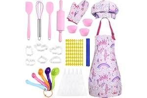 TAHEXUN Kids Baking Set & Cooking Toys for Kids, Set of 30 Includes New Moulds (Letters, Numbers), Girls Aprons, Chef Hats, G