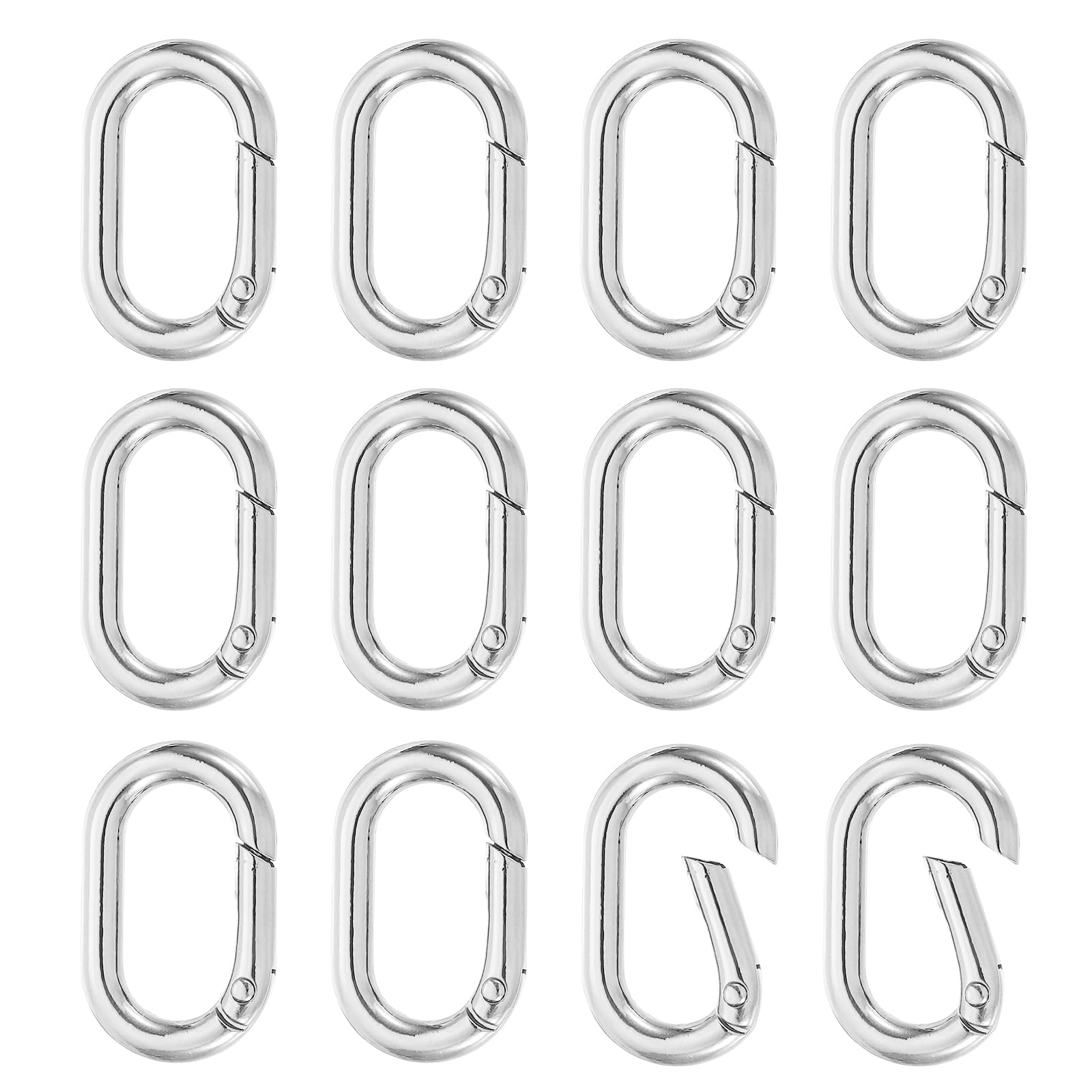 PATIKIL Spring Oval Clip Pendant Clasp, 12Pcs Spring Ring Buckle Necklace Clasps and Closures Charm Clasp Necklace Bracelet Extender Connector for Jewelry Making, Silver