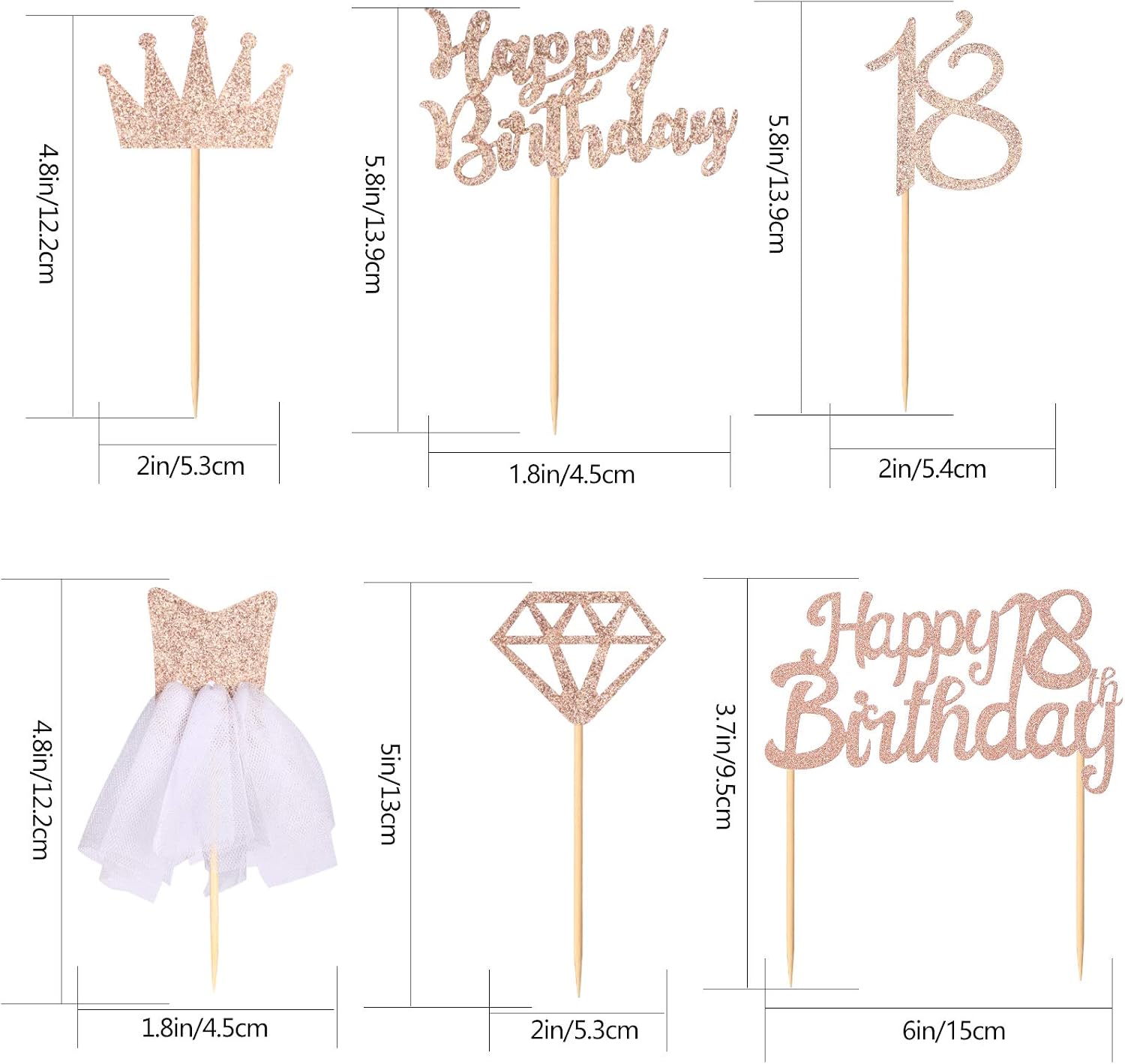 33PCS Happy 18th Birthday Cake Topper, Rose Gold Cake Toppers, Glitter ...