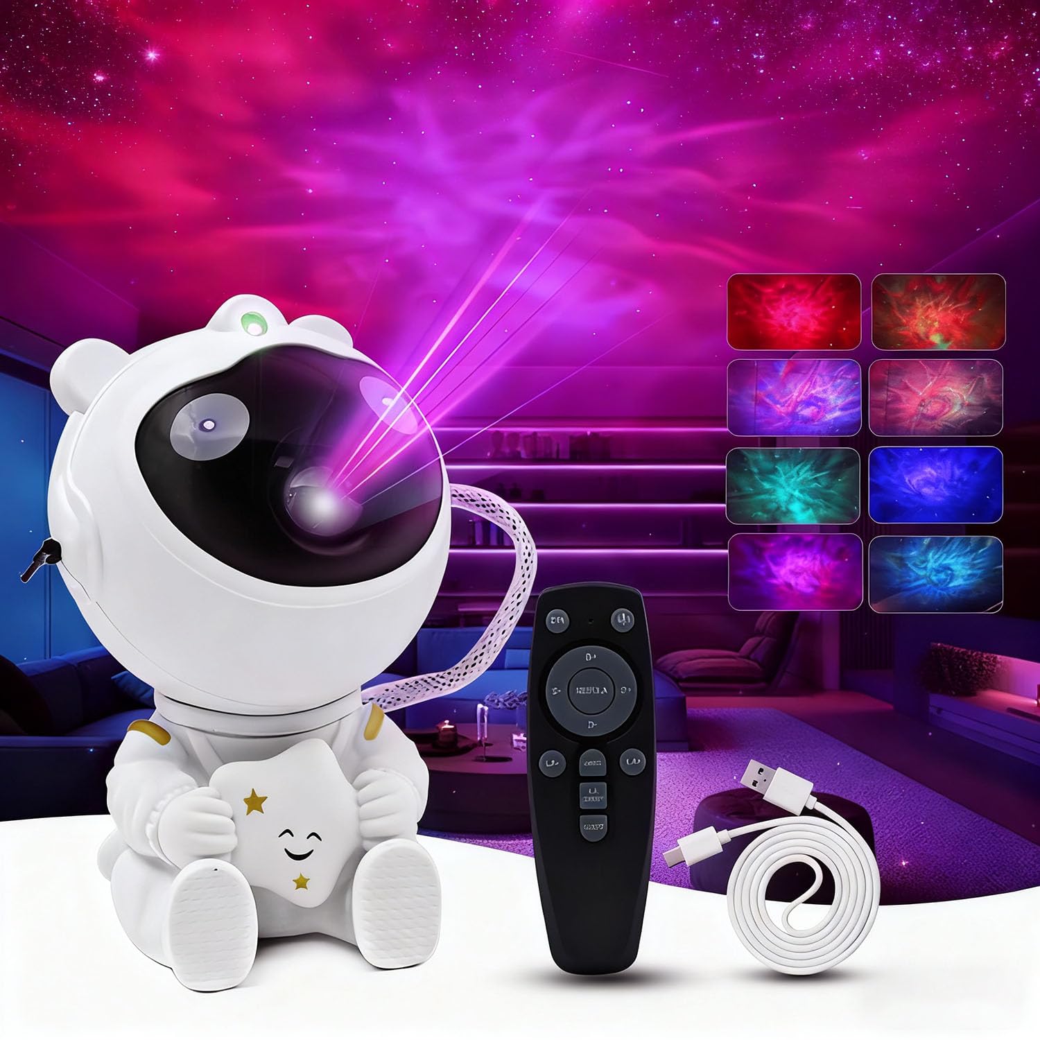 Tierwarf Astronaut Galaxy Light Projector, Remote Control, USB Powered 360° Adjustable Spaceman Head for Room Decoration, Best Gifts for Children and Adults