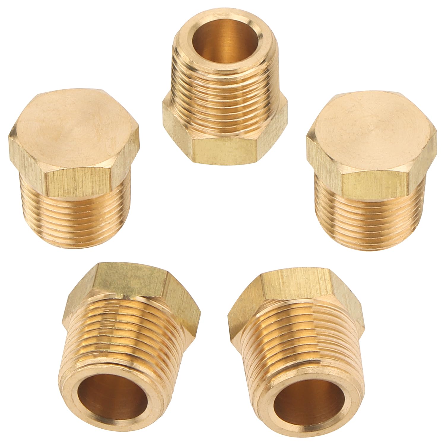 LTWFITTING Brass Pipe Hex Head Plug Fittings 3/8-Inch Male BSPT Air Fuel Water Boat (Pack of 5)
