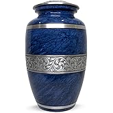 Elegant Blue Marble Finish Cremation Urn for Human Ashes - Memorial Urn for Adult Men & Women - Holds Up to 200 Cubic Inches - Decorative Funeral Urn to Honor Your Loved One - Large Size