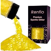 Renfio Matte Yellow Chunky Glitter,1.76oz/50g Mixed Resin Glitter | Matte Hexagon Bright Yellow Sequins Flakes for Snowglobe Tumbler Supplies,Craft,Resin,Festival Decoration,Rose,Nail,Hair,Face