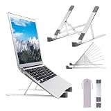 Adjustable Height Tablet & Laptop Stand - Foldable Portable Aluminum Computer Stand for Desk & Travel (Silver)