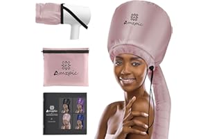 AMZPIC Bonnet Hood Hair Dryer Attachment - Headband Integrated Bonnet Hair Dryer for Speeds Up Drying Time at Home, Easy to Use for Styling, Curling and Deep Conditioning (Pink)