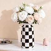 Black and White Ceramic Vase, Mid Century Modern Checkered Vases for Flower&Pampas Grass Centerpiece, Black White Checkered Vase for Dining Table Kitchen Tabletop Minimalist Decorative (Black)