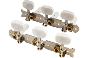 Musiclily Pro 3 on a Plate Classical Guitar Machine Heads Tuning Pegs Keys Tuners Set, Oval Button Nickel