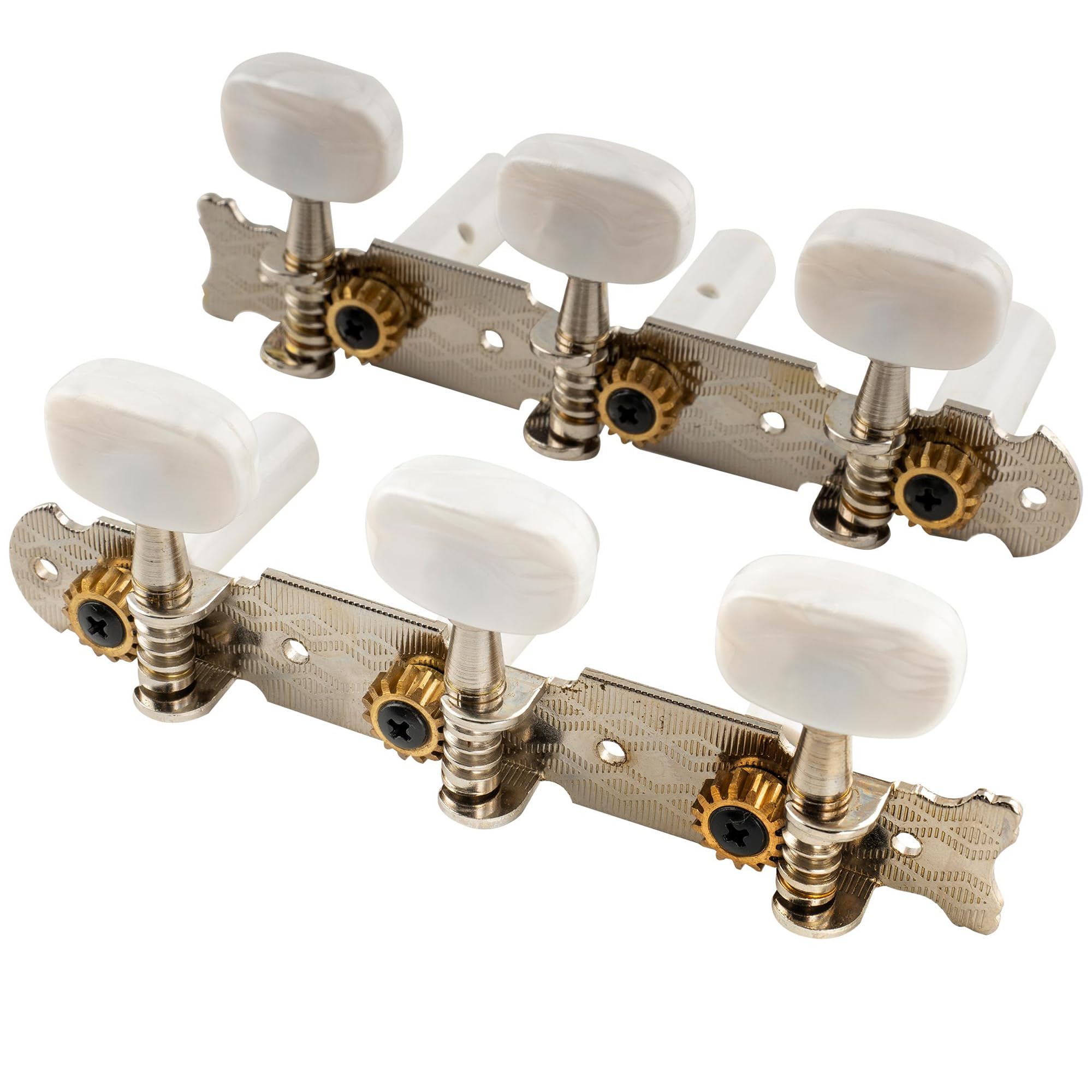 Musiclily Pro 3 on a Plate Classical Guitar Machine Heads Tuning Pegs Keys Tuners Set, Oval Button Nickel