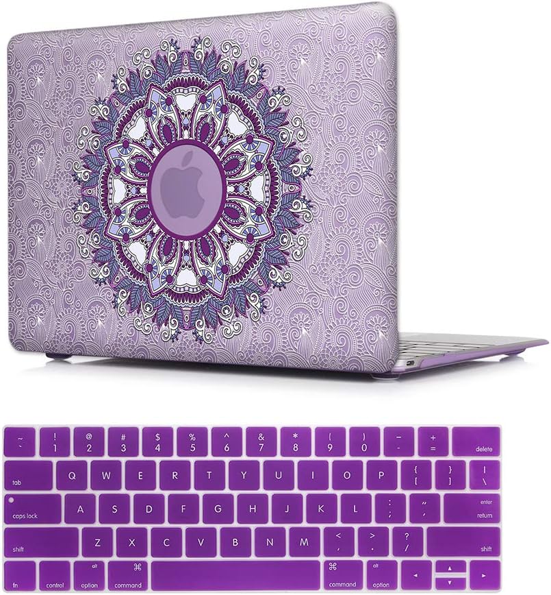 MTAOTAO Plastic Pattern Purple Floral Paisley Hard Shell Case with Keyboard Cover for MacBook Air 13 Inch (Model A1466/A1369)