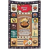Kdrama Watching Blanket 60x50 Flannel, Korean Food Collage Ramyeon Ramen Bibimbap Tteokbokki, Soft Cozy Tv Throw for Couch Sofa, Kawaii Cartoon Gift for K-Culture Fans
