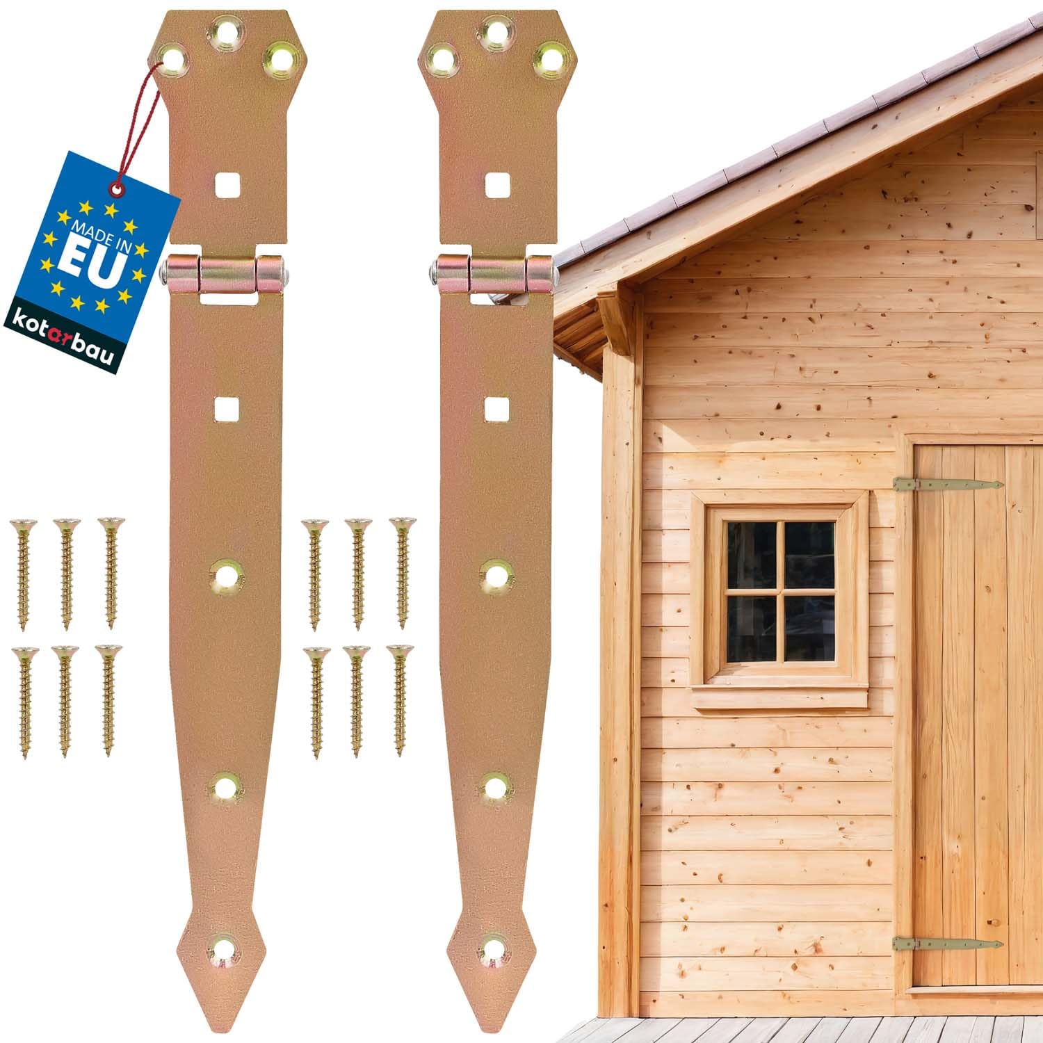 KOTARBAU® Set of 2 Throwing Hinges 250 mm Door Hinge Galvanised Shutter Hinge Cross Hinge Door Hinge Decorative Hinges Yellow Rustproof