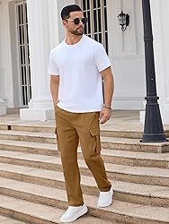 PLEPAN Men's Casual Cargo Pants Drawstring Hiking