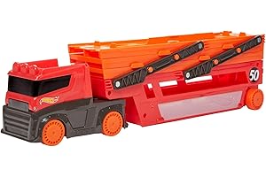 Hot Wheels Mega Hauler with 6 Expandable Levels, Storage for Up to 50 1:64 Scale Toy Cars, Connects to Other Tracks