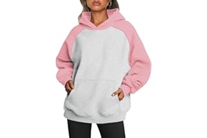 Dressmine Womens Oversized Fleece Lined Hoodie Long Sleeve Color Block Hoodies Sweatshirts Winter Sweaters