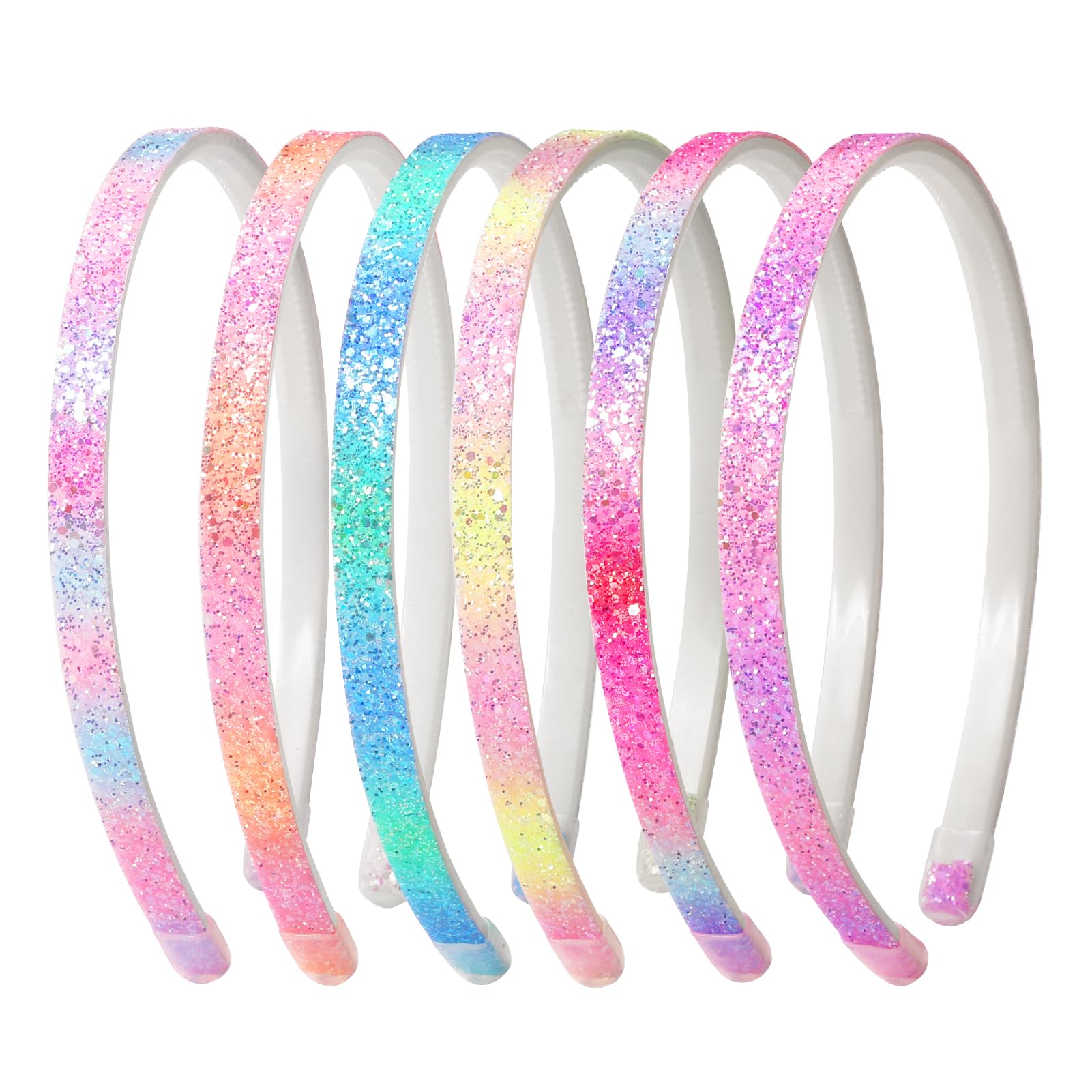 Candygirl Glitter Headbands for Girls Rainbow Headband,6Pcs Cute Non-Slip Chunky Plastic Hair band with Teeth, Sparkly Headbands Bling Sequin Head Band for little Girls Glitter Hair Accessories