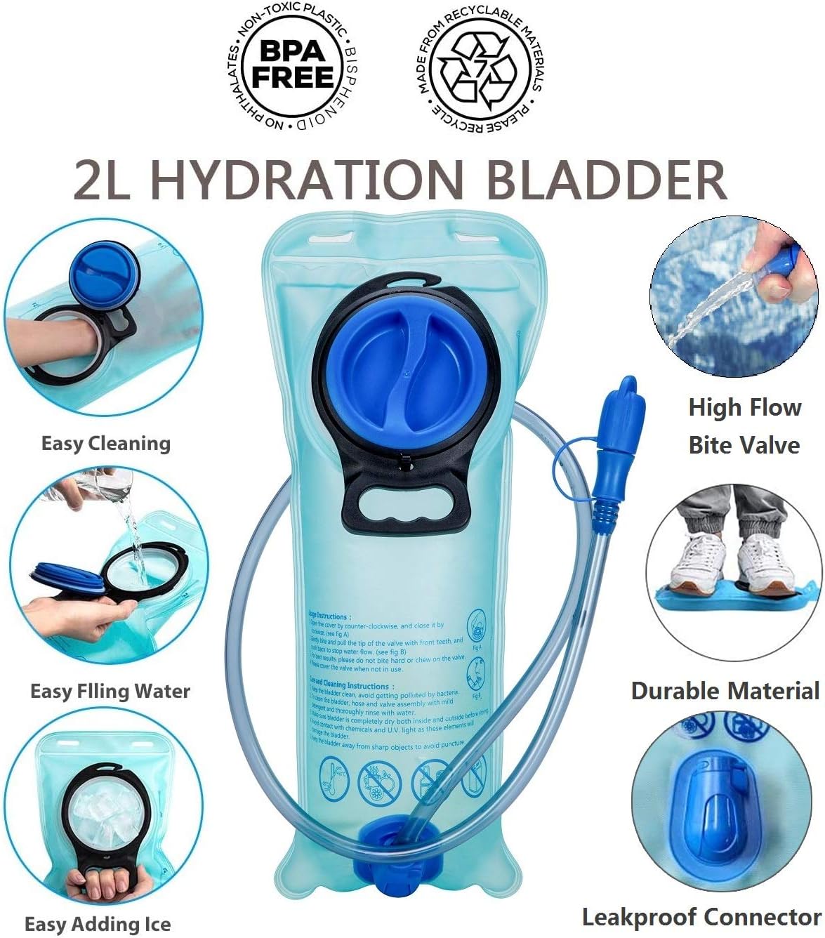 Mubasel Gear Hydration Backpack Pack with 2L BPA Free Bladder - Lightweight Pack Keeps Liquid Cool Up to 4 Hours- Outdoor Sports Gear for Running Hiking Cycling Skiing : Sports & Outdoors