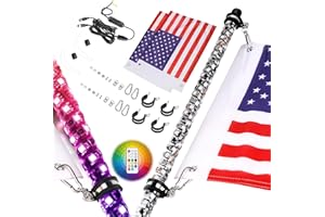 NR NIRIDER Nirider 2PCS 3ft LED Whip Lights with Flag Pole Remote Control Spiral RGB Chase Light Offroad Warning Lighted Antenna LED Whips for UTV, ATV, Off Road, Truck, Sand, Buggy Dune, RZR, Can-am, Boat