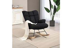 AUNEKIV Rocking Chair Nursery Teddy, Upholstered Baby Fluffy Glider Rocker for Adults Indoor, Comfy Sherpa Compact Nursing Chairs for Small Spaces, Living Room, Classroom, Bedroom, Black