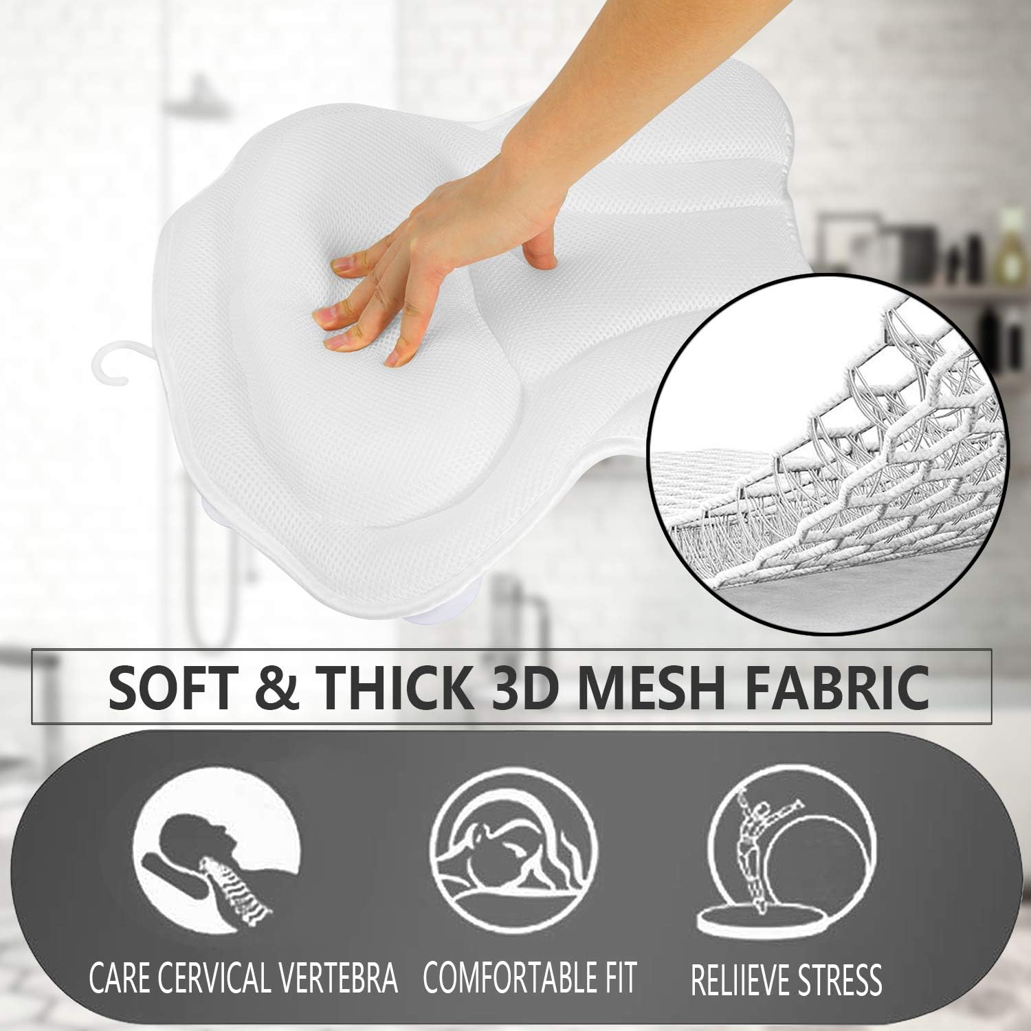 Yimobra Luxurious Spa Bath Pillows for Head Shoulder Neck Support, Bathtub Cushion with Suction Cup, Spa Pillow for Soaking Hot Tub, Comfort, Machine Washable, Quick Dry, Bath Accessories, 17x16 Inch : Beauty