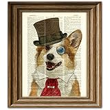 Dandy Corgi Is the Goodest Boy Dog In Top Hat and Victorian Tie Steampunk Art Vintage Dictionary Page Book Art Print