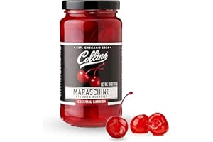 COLLINS CHICAGO Collins Stemmed Maraschino Cocktail Cherries - Royal Anne Cherries Garnish for Cocktails, Manhattan and Old Fashioned Mix, 10oz