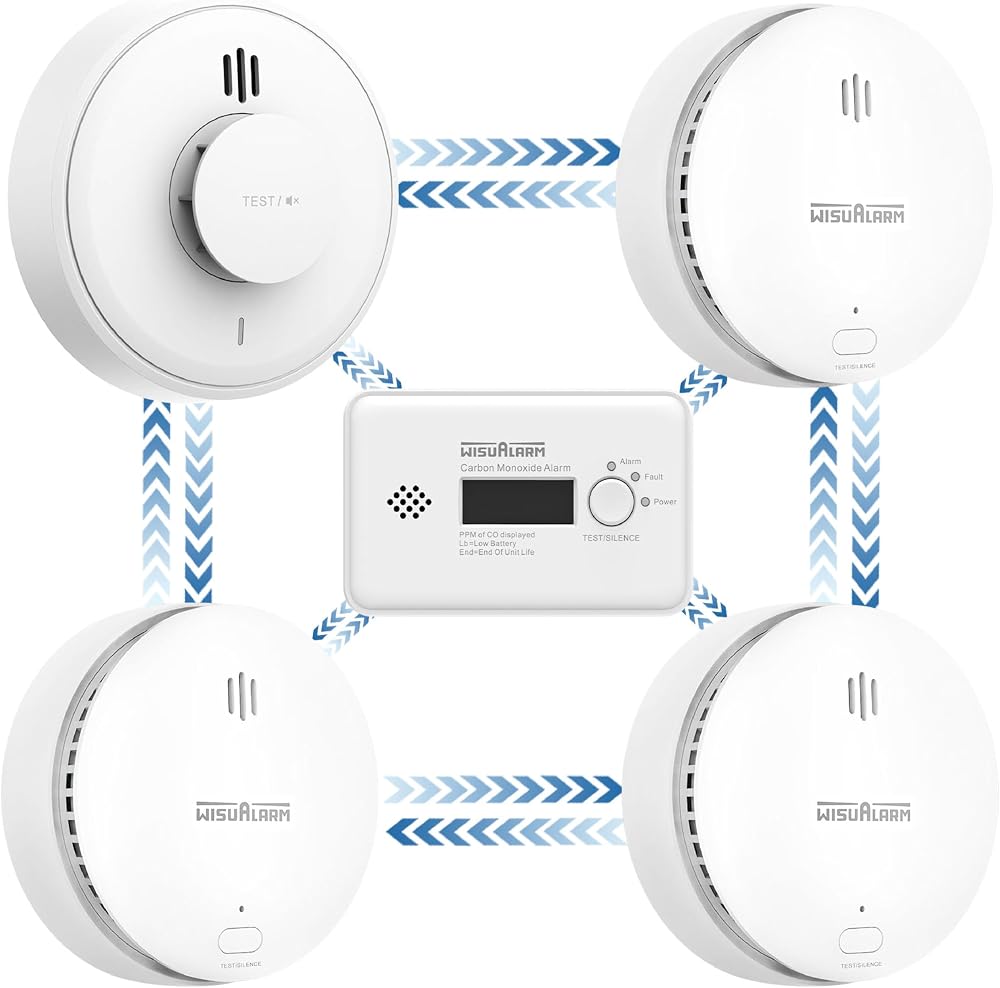 WISUALARM Wireless Interlinked Smoke Heat CO Alarm Kit 3 Smoke 1 CO 1 Heat