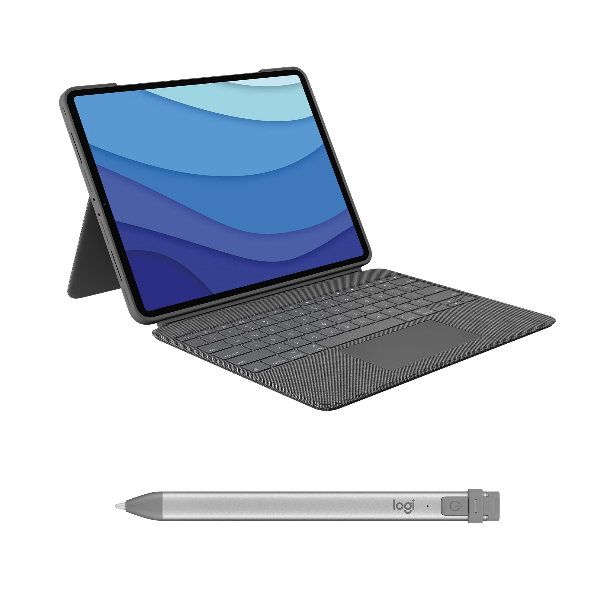 Estuche con teclado retroiluminado desmontable Logitech Combo Touch gris Oxford para iPad Pro de 12,9 pulgadas (5.a, 6.a generación - 2021,2022) Lápiz digital gris crayón para todos los iPads (lanzamientos de 2018 y posteriores)