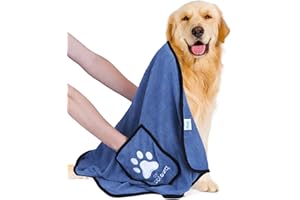Nobleza Dog Towel, Super Absorbent Large Pet Towel with Hand Pockets, Microfiber Quick Drying Dog Towels for Drying Dogs, Mazarine