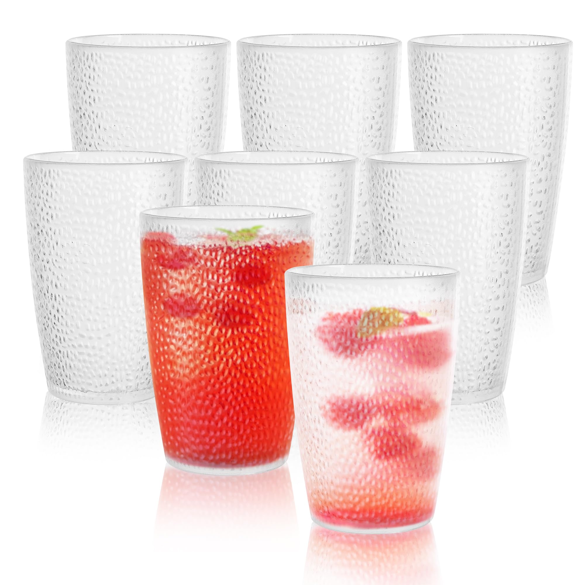 YKUKIZEE 8 Pcs 350 ml Plastic Drinking Glasses, 12 oz Reusable Acrylic Glasses Tumblers Cups Stacked, Unbreakable Plastic Tumblers for Adults Juice Water Picnic Camping