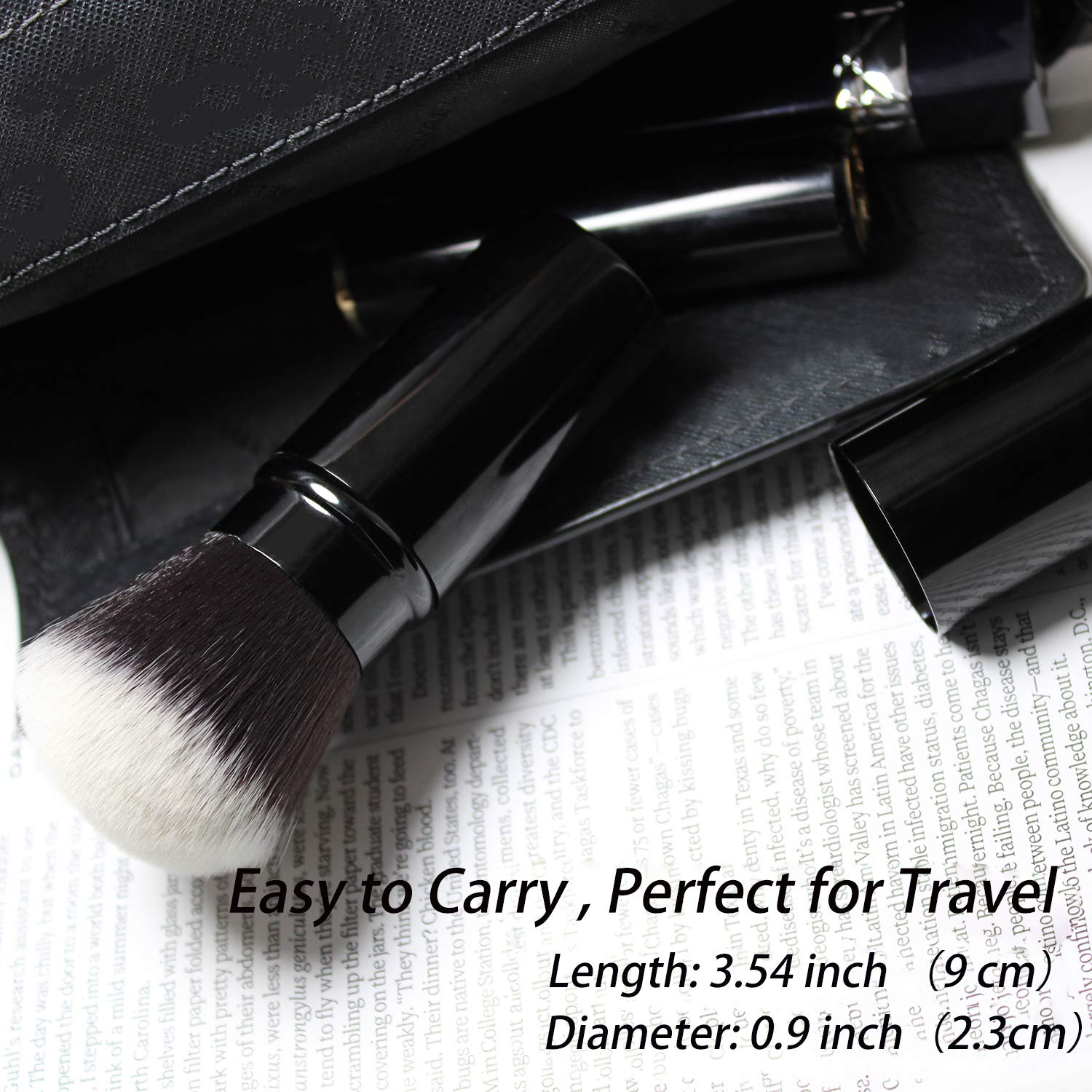 Falliny Retractable Kabuki Makeup Brush, Travel Powder Brush for Blush Bronzer, Buffing, Flawless Powder Cosmetics, Portable Face Blush Brush with Cover: Beauty