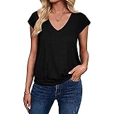 Sialois V Neck Cap Sleeve Top Women Banded Bottom T Shirts Fashion Blouse Summer Spring Beach Vacation Outfits Clothes 2026