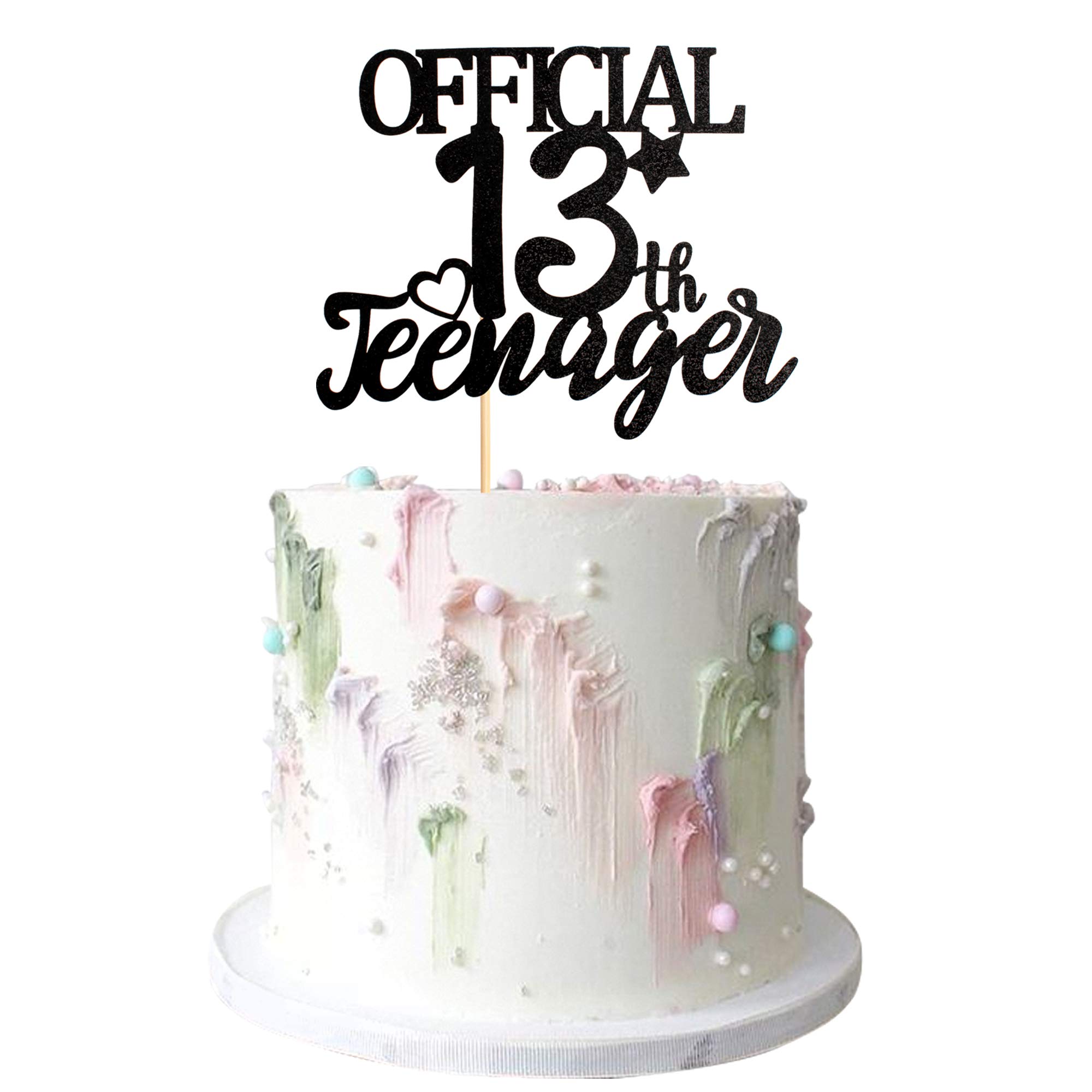 Black Glitter 13 Official Teenager Cake Topper 13th Birthday Cake Topper for 13th Birthday Party Decoration Supplies