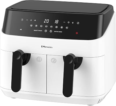 EMtronics Dual Air Fryer 9L Family Size 8 Presets White