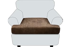 Imnopqr T Cushion Chair Cover Leather-Look 1PC Stretch Chair Seat Slipcover for Living Room Individual Armchair Couch Cover Seat Covers with Elastic Bands, Pet-Friendly, Non-Slip, Easy Fit - Brown