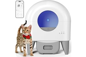 Fumoi Automatic Cat Litter Box Self Cleaning Litter Box Large Capacity for Multiple Cats, App Control with Safety Sensors, Removable Washable Liner,2 Rolls Garbage Bags,Grey
