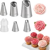 6 Pcs Cake Decorating Tips, Rose Flower Piping Tips Set with Coupler | (79/80/81/402/402L). Stainless Steel Icing Nozzles for Buttercream Frosting, Cookie, Pastry, Dessert Baking for Home Bakers
