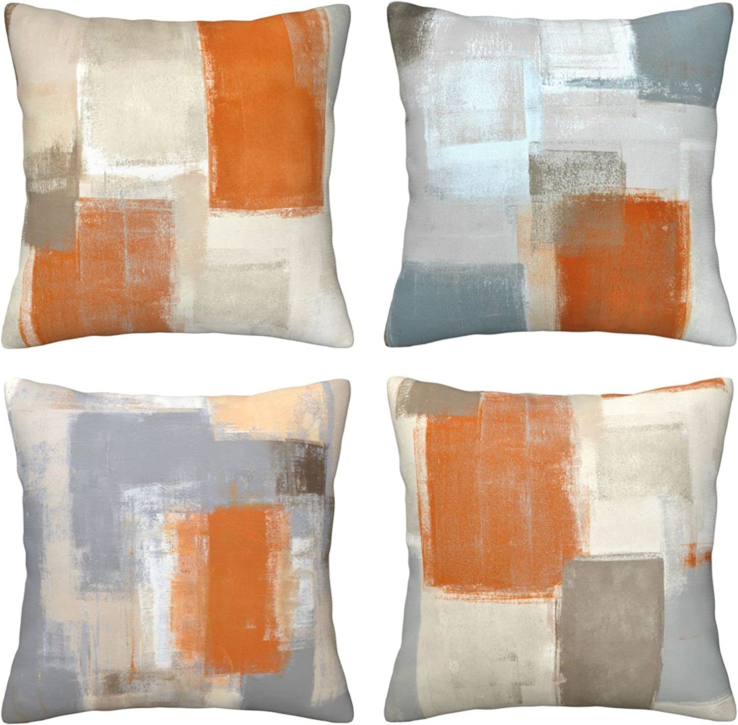 QUALKNOY Set of 4 Cushion Covers 18"x18" Grey Orange Modern Abstract Art Boho Decorative Throw Pillow cases 45 x 45cm for Sofa Living Room Garden Outdoor Home Decor Pillowcases — image 1