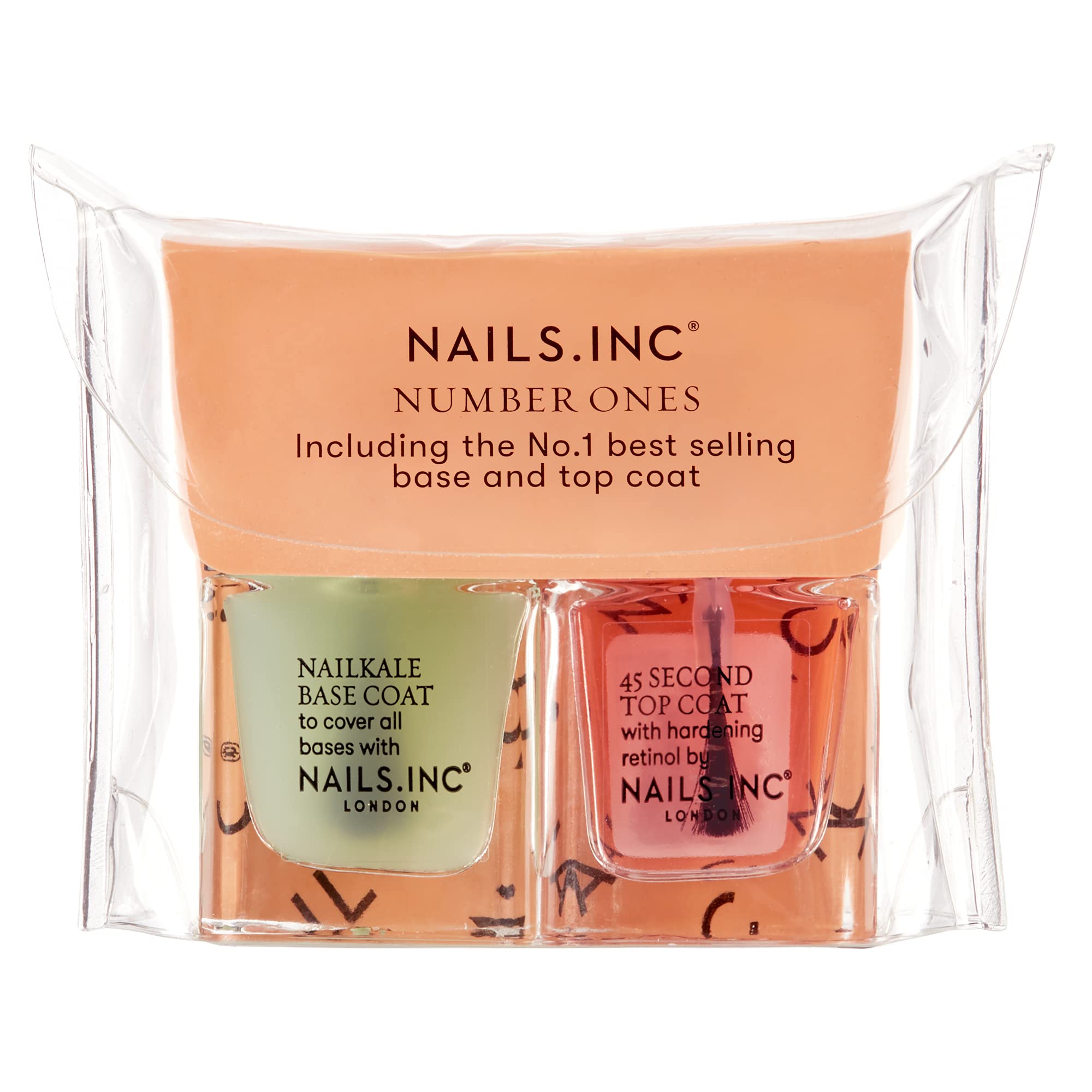 Nails.INC Number Ones Mini Nail Duo, Includes Retinol Rich 45 Second Top Coat and NailKale Superfood Base Coat, Quick Drying and Chip Resistant, Cruelty Free, Vegan