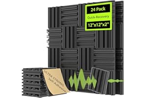 EEKIYA Sound Proof Foam Panels for Walls w/Self-Adhesive, Quick-Recovery Acoustic Panels Sound Absorbing, Sound Proofing Panels for Recording Studio, Home, Office (24pack, 12"x12"x2", 3D Grooves)