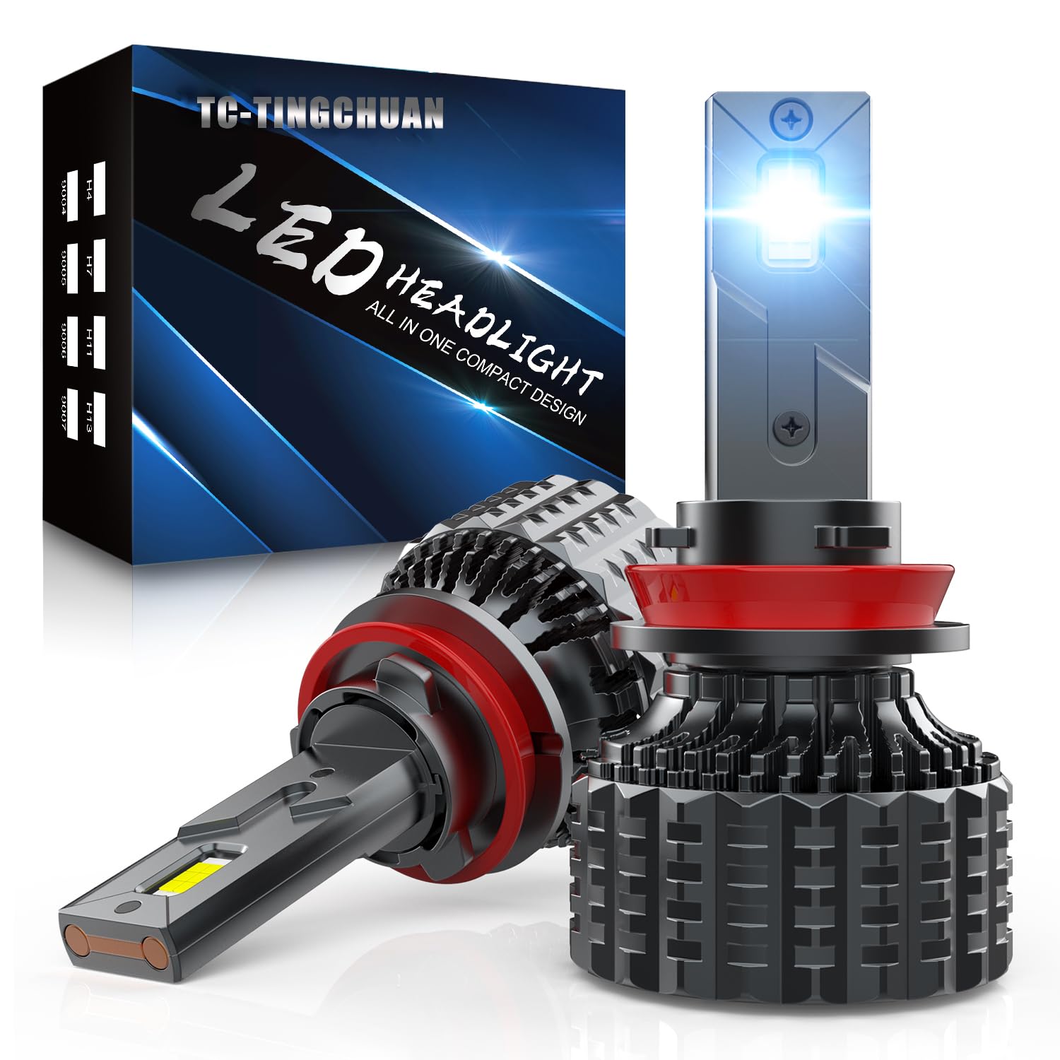 TC-TINGCHUAN H11/H8 Led Headlight Bulb ,High Lumens LED Kit,120W 20000LM 6500K Cool White, IP68 Waterproof and Advanced Cooling System, Halogen Upgrade Replacement, Pack of 2