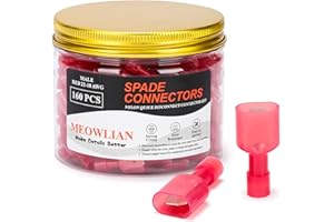 Meowlian 160PCS 22-18 AWG Male Nylon Spade Connector Red Electrical Quick Disconnect Wire Connectors Kit - Tinned Copper Wire Spade Terminals Automotive Solar