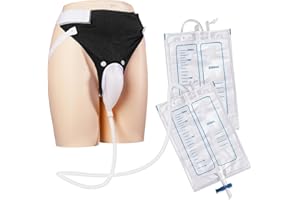 OPSTRA YEE Wearable Urine Collector Set with Silicone Catching Capsule, 1.2M Flexible Catheter, Comfortable Cotton Pants, 1000ml & 2000ml Collection Bags for Day and Night Use, Elderly Men Black